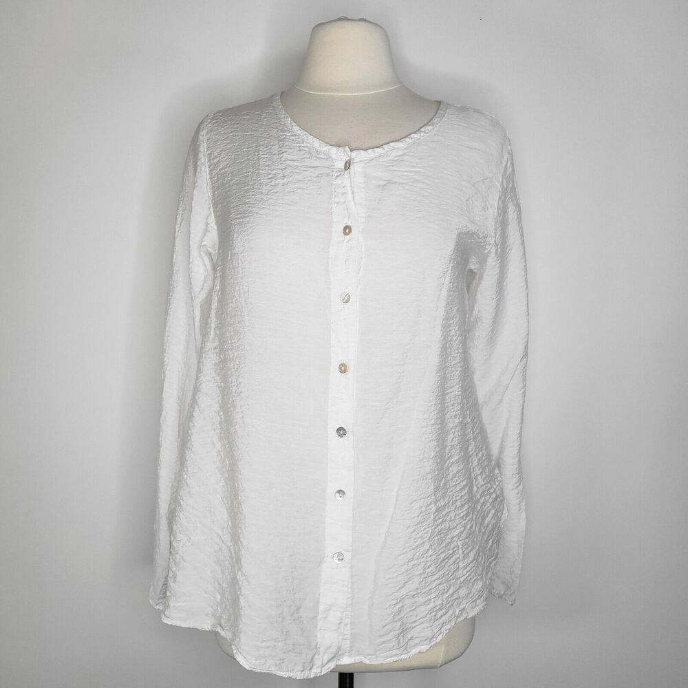 CUT LOOSE White Button Up Shirt Size M Semi Sheer Lightweight Textured Longline